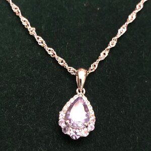 Pear Shape Round Tanzanite & Zircon Rhodium Over Silver Pendant W/ Chain